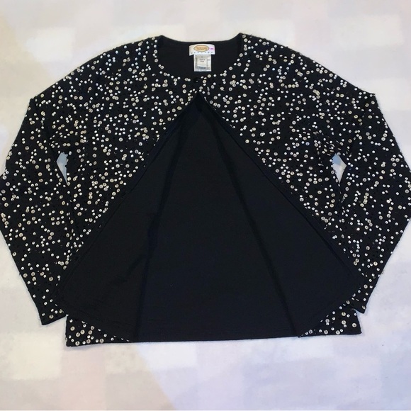 Talbots Cardigan Sweater Women's M Black Merino Wool Sequin Long Sleeve - Picture 6 of 8